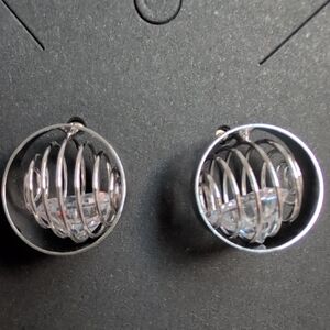 14K White Gold Plated Cubic Zirconia Cage Stud Earrings